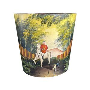 Equestrian Fox Hunt Hand Painted Wood Waste Basket Trash Can Bed Office 12.5"